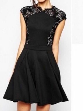 Ted Baker | Vivace Black Lace Skater Dress Sz 6 (Ted 2)